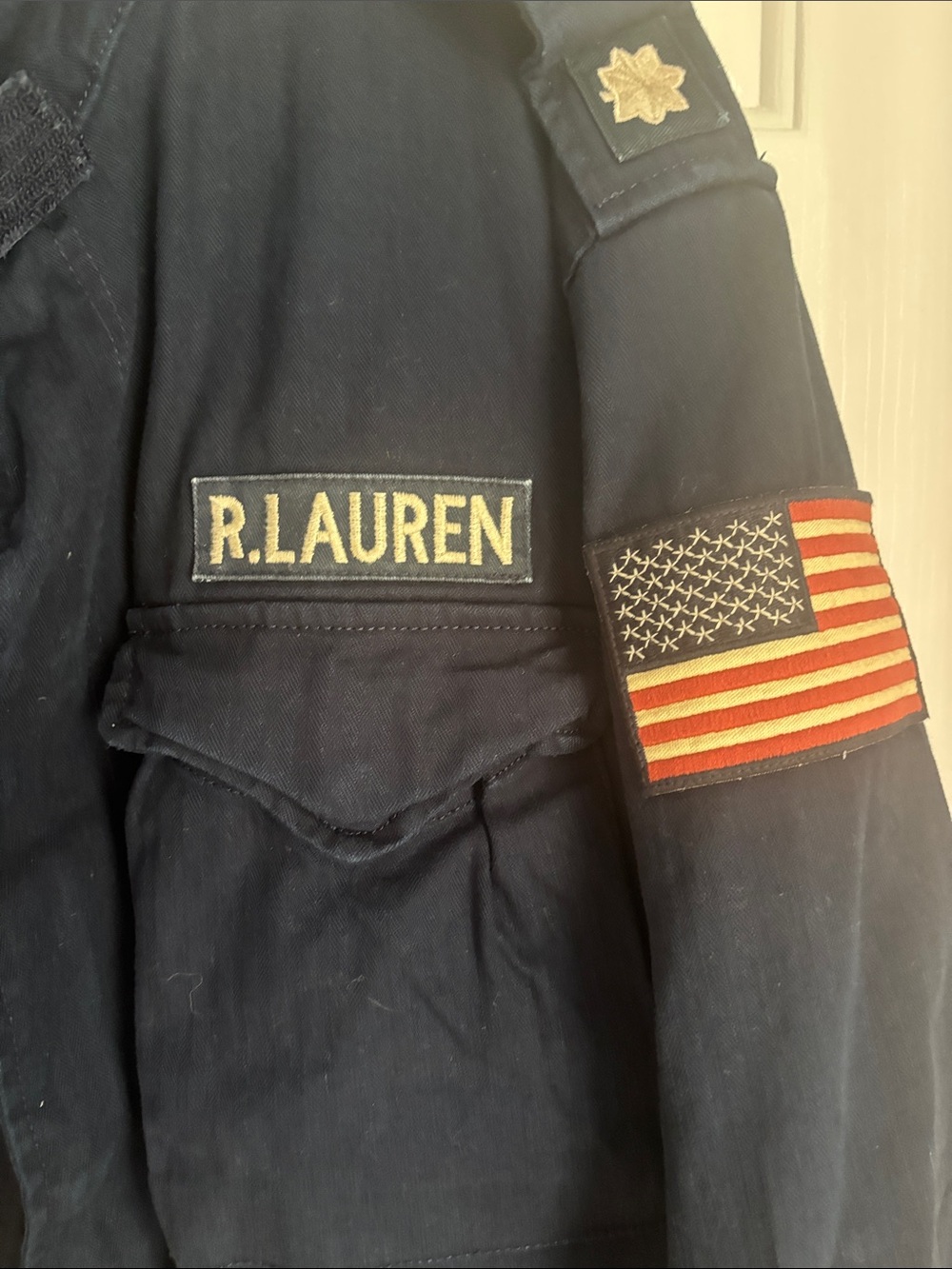 Ralph Lauren Navy Military-Inspired Field Jacket with Patches - Picture 3 of 5
